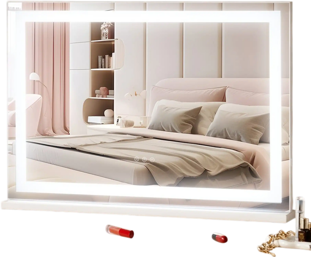 VEVOR  Large Vanity Mirror with Lights, Three Color Lighting Modes, Lighted Makeup LED Mirror,5X Magnification,USB Port,Smart Touch Control,Desktop Wall-Mounted (31.5x21.7 in, White)