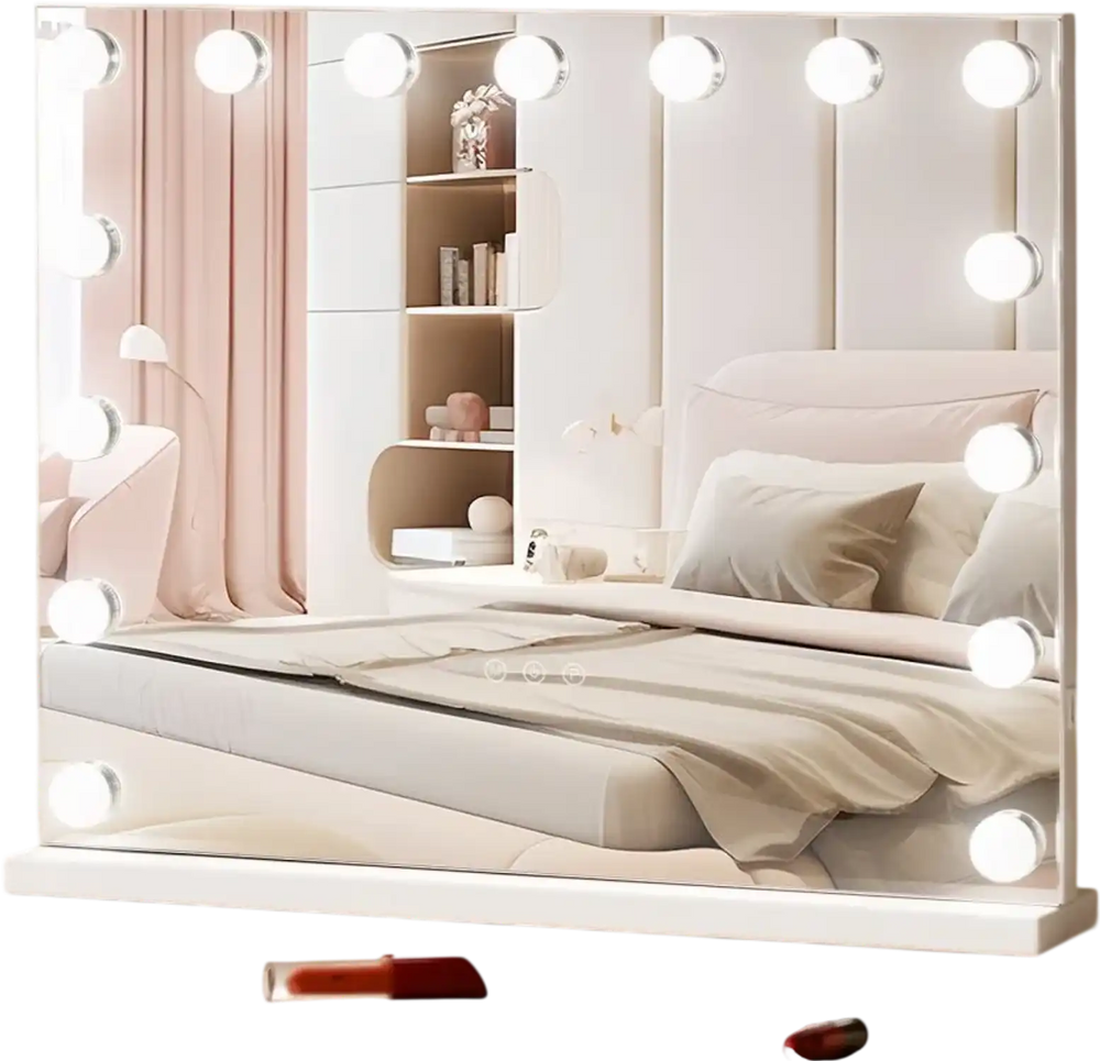 VEVOR Hollywood Vanity Mirror With Lights,15 Dimmable Bulbs &3 Color Lighting Modes, Makeup Mirror w/ Detachable 5X Magnification,USB Port,Smart Touch Control,Desktop Wall-mount(22.8x18.1 in, White)