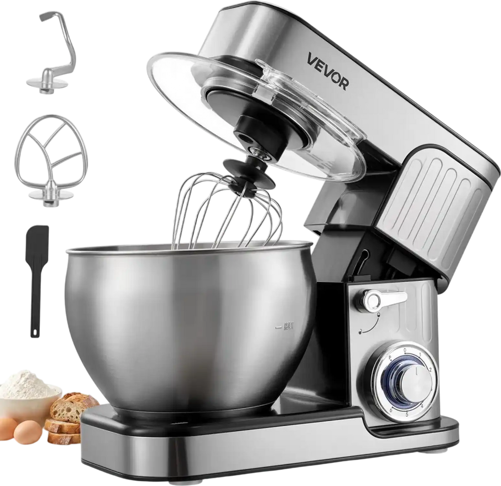 VEVOR 7.4 Qt Tilt Head Stand Mixer 500W Electric Dough Mixer, 6 Speeds with Pulse Food Kitchen Mixer with Stainless Steel Bowl, Splash Guard, Dough Hook, Whisk, Beater, for Baking Mixing