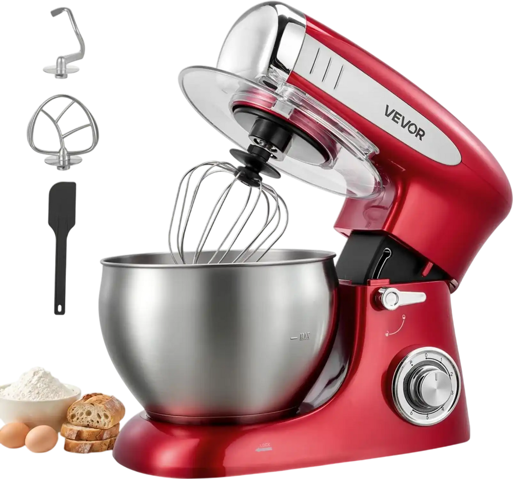 VEVOR 7.4 Qt Tilt Head Stand Mixer 500W Electric Dough Mixer, 6 Speeds with Pulse Food Kitchen Mixer with Stainless Steel Bowl, Splash Guard, Dough Hook, Whisk, Beater, for Baking Mixing