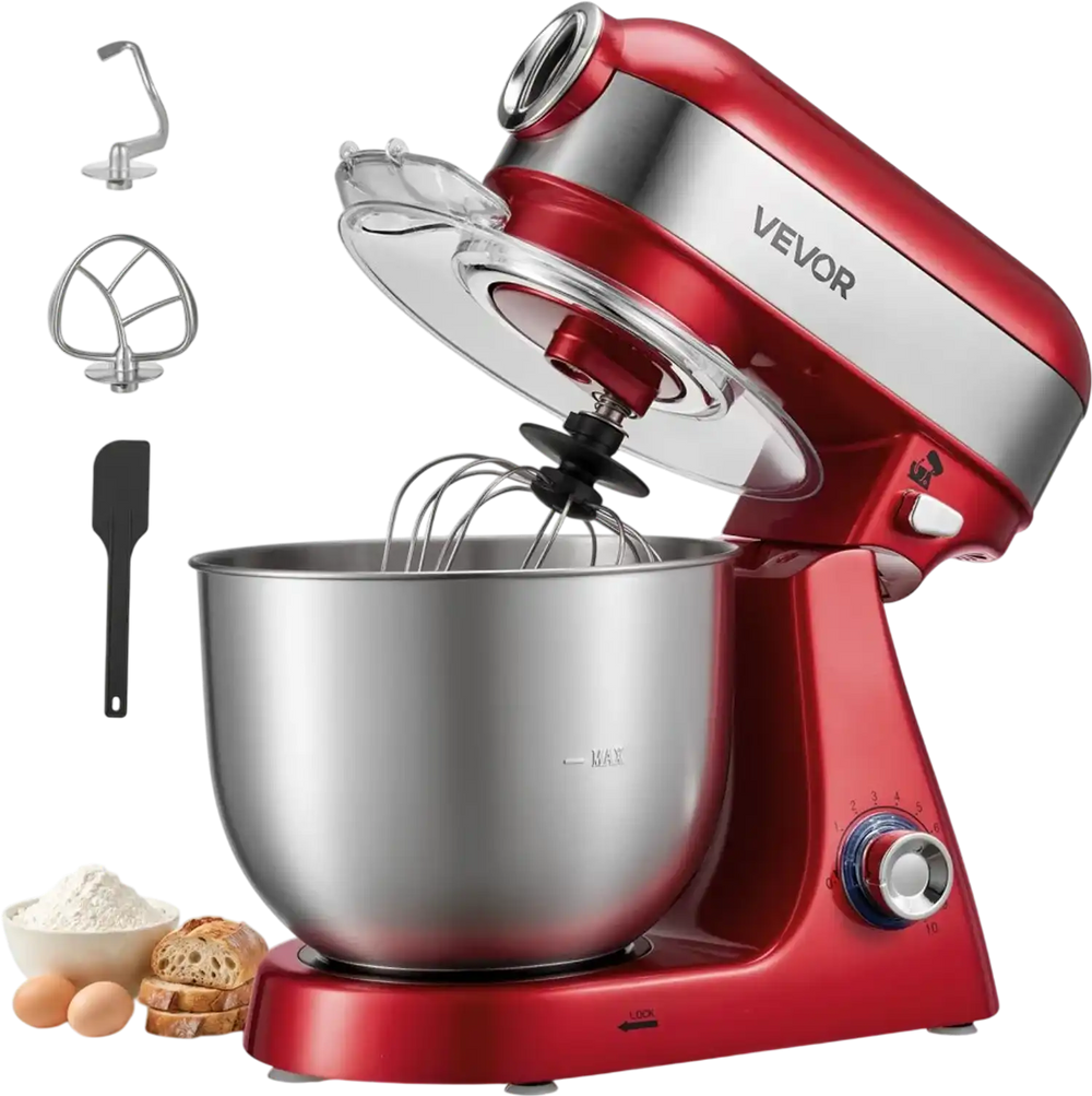 VEVOR 5.3 Qt Tilt Head Stand Mixer 400W Electric Dough Mixer, 10 Speeds Food Kitchen Mixer with Stainless Steel Bowl, Splash Guard, Dough Hook, Whisk, Beater, for Baking Mixing