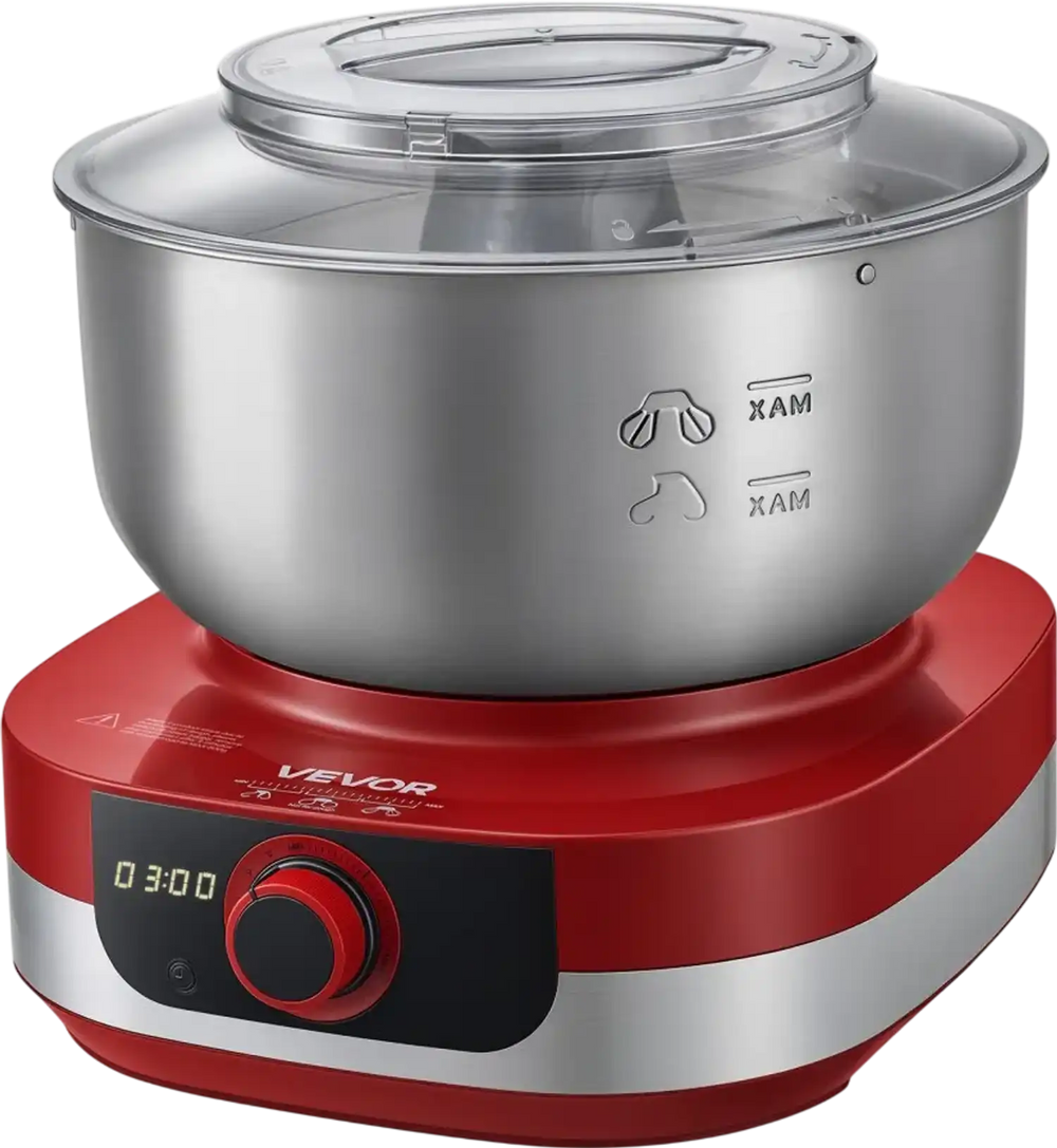 VEVOR 5.3 Qt Electric Dough Maker 500W Stand Mixer Removable Lid, Stepless Speed Adjustment Food Kitchen Mixer with Stainless Steel Bowl, Dough Hook, Whisk, Beater, for Pizza Bread Pasta Mochi