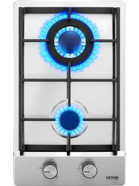 VEVOR Gas Cooktop 12 inch, Max 12250BTU 2 Burners Built-in Stainless Steel Gas Stove Top, LPG/NG Convertible Dual Fuel Natural Gas Hob with Thermocouple Protection for Outdoor, Kitchen, Camping, RV