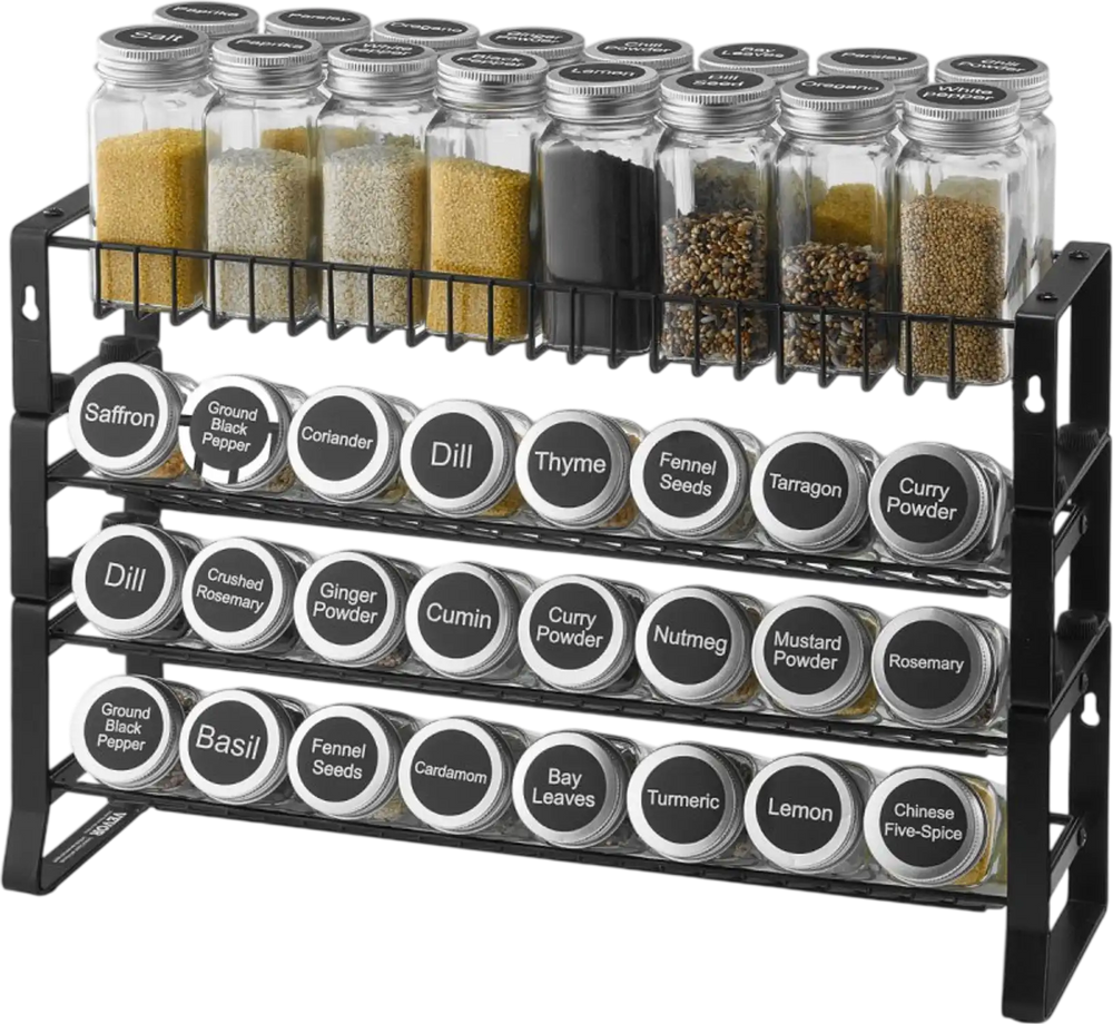 VEVOR Detachable Spice Rack Organizer for Cabinet, 4 Tie Stackable Seasoning Organizer, Spice Jars Kitchen Storage for Countertop Kitchen Pantry Cupboard, 15.8x10.7 in