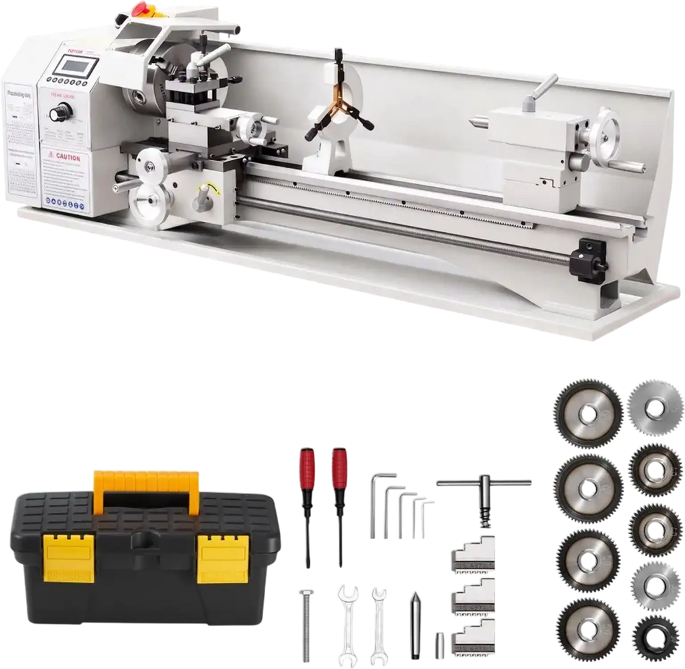 VEVOR Metal Lathe 8.7 x 30 in 1100W Benchtop Lathe Machine Variable Speed, 3000 RPM Max Spindle Speed, with Metal Gear, Brushless Motor, 8 Metric 8 Imperial Threads, for Metalworking Threading Turning