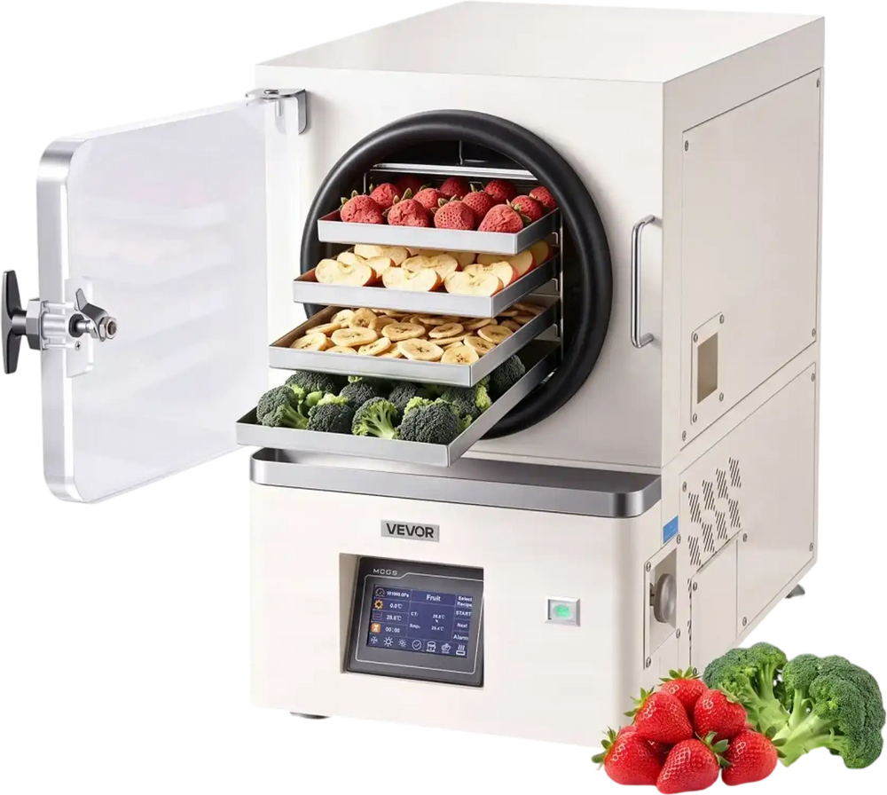 VEVOR Vacuum Freeze Dryer Machine, 4.4-6.6 lbs/Batch, 4 Trays, 5 Presets for Fruit Vegetable Meat Storage, Compact Countertop Freeze Drying Equipment with LCD Touchscreen, Auto Defrost, Carbon Steel
