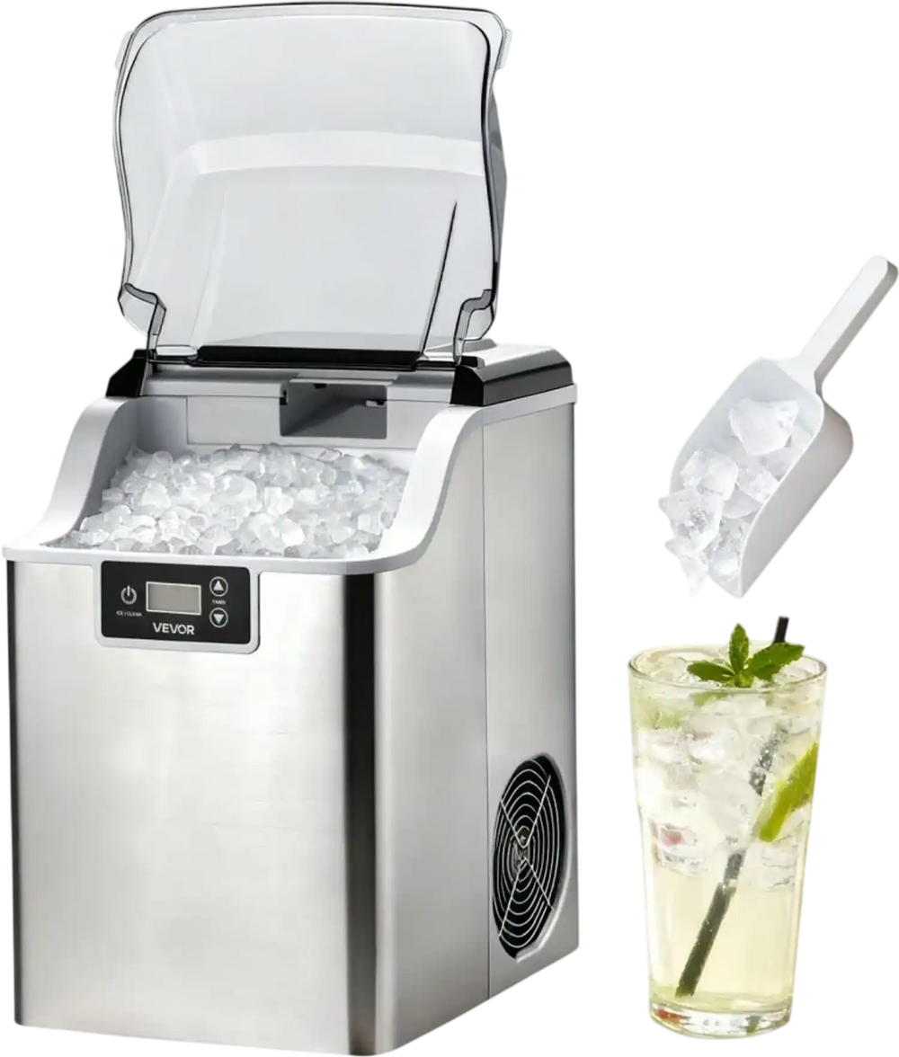 VEVOR Countertop Ice Maker, 44 lbs per Day, Self-Cleaning Portable Machine with Scoop, 4 lbs Ice-Storage Basket, Nugget Ice-Making Machine with Chewable Ices for Home, Kitchen, Office, Bar & Party