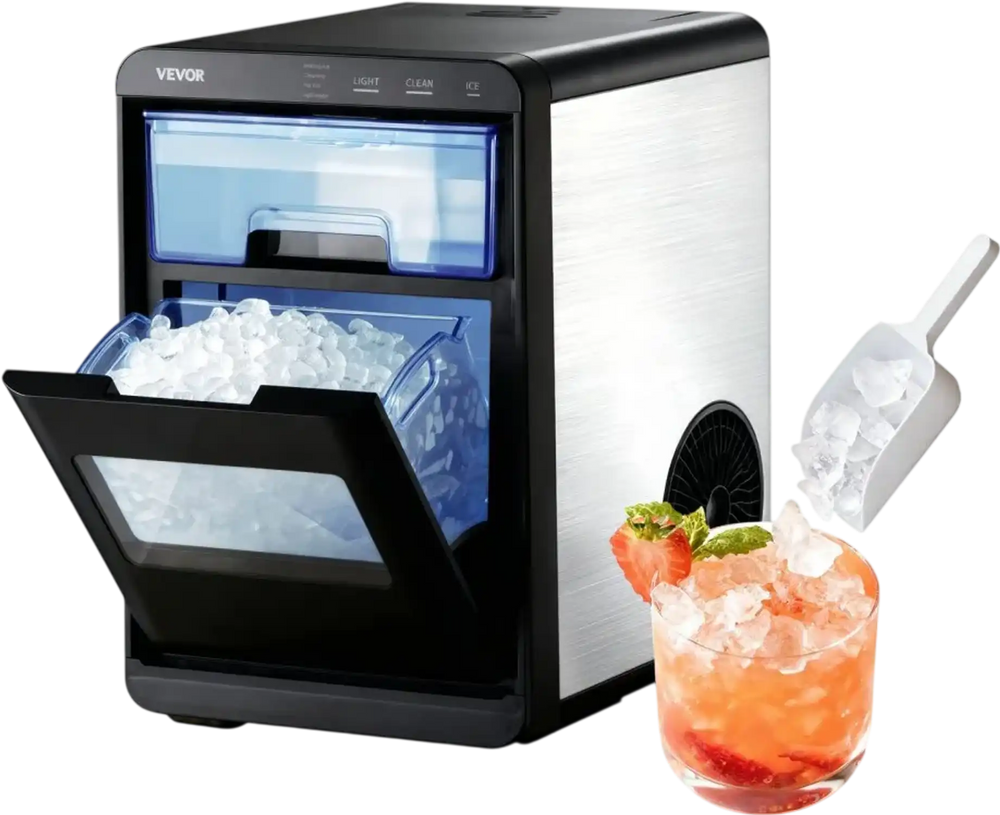 VEVOR Countertop Ice Maker, 44 lbs per Day, Self-Cleaning Portable Machine with Scoop, Drawer-Style Ice Access, Nugget Ice-Making Machine with Chewable Ices for Home, Kitchen, Office, Bar & Party
