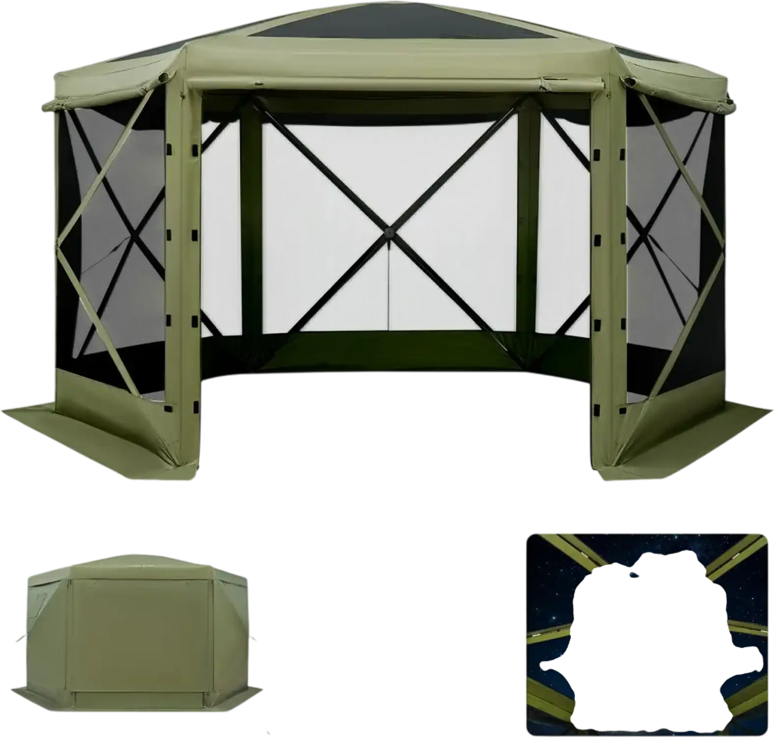Vevor Gazebo Tent Pop-Up Screen House 10' x 10' 6-Sided Camping Canopy Green New