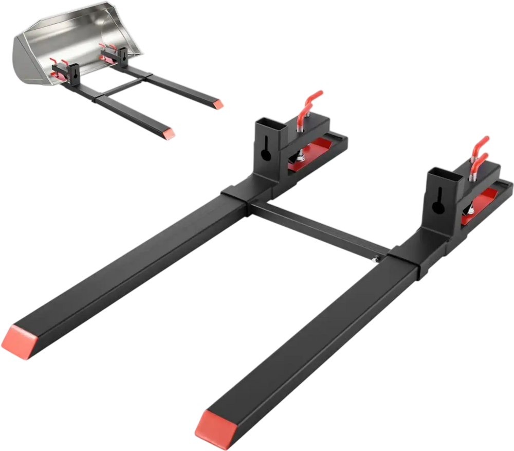 VEVOR Pallet Forks, 4000 lbs Clamp on Pallet Forks, 60-Inch Total Length Heavy-Duty Tractor Fork with Adjustable Stabilizer Bar for Tractor Attachments, Loader Bucket, and Skid Steer, Black