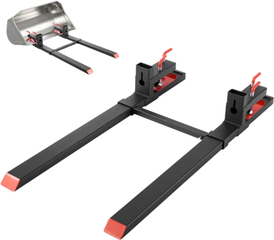 VEVOR Pallet Forks, 4000 lbs Clamp on Pallet Forks, 60-Inch Total Length Heavy-Duty Tractor Fork with Adjustable Stabilizer Bar for Tractor Attachments, Loader Bucket, and Skid Steer, Black