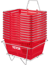 VEVOR Shopping Baskets, 12-Pack, Red, Sturdy Polyethylene with Handles and Stand, Size: 16.9"L x 11.8"W x 8.07"H, Suitable for Stores & Groceries - Capacity: 21 L/5.6 Gal