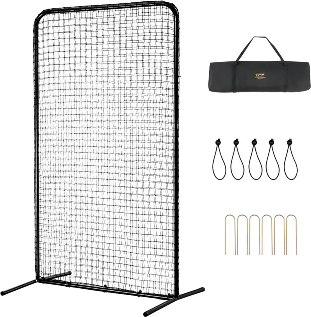 VEVOR I Screen Baseball for Batting Cage, 7x4 ft Baseball Softball Safety Screen, Body Protector Portable Batting Screen with Carry Bag & Ground Stakes, Heavy Duty Pitching Net for Pitchers Protection