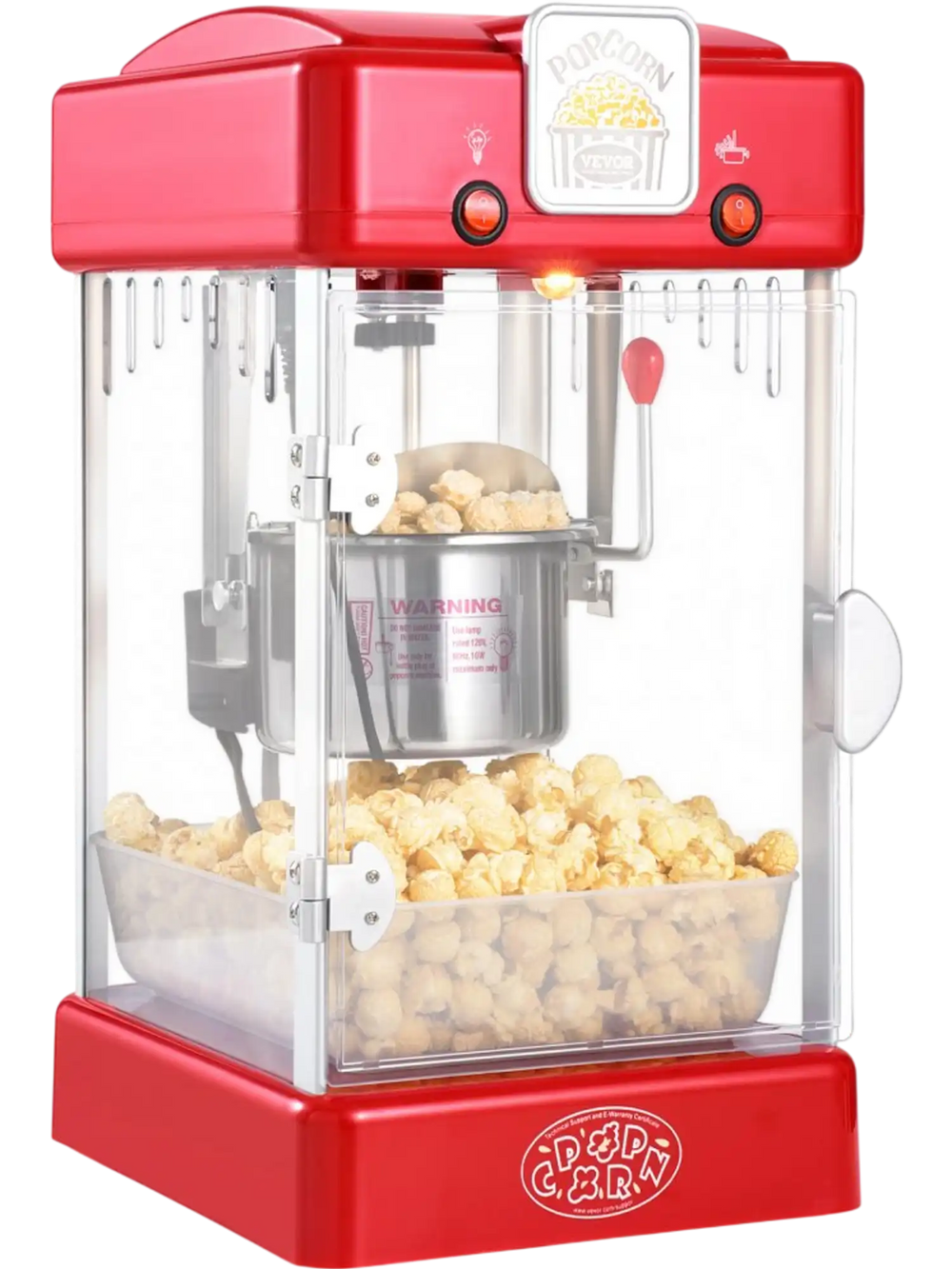 VEVOR Popcorn Maker, 300W Popcorn Popper Machine, 2.5 Oz Kettle Makes 4 QT per Batch, Tabletop Popcorn Maker with PP Door, Includes 2 Scoops and Tray, Movie Theater Style, Red