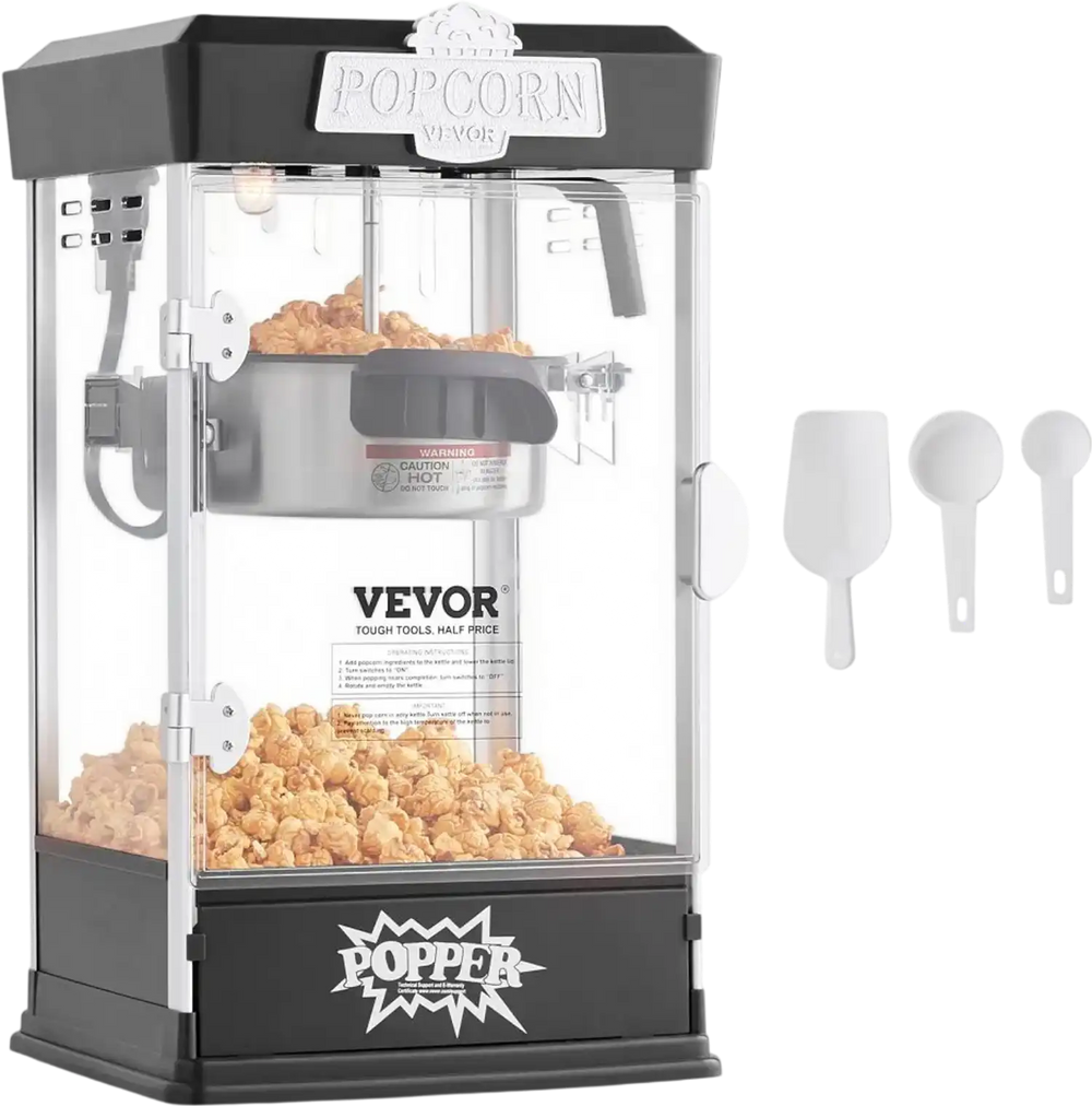 VEVOR Popcorn Maker, 480W Popcorn Popper Machine, 4 Oz Kettle Makes 1.5 Gallon per Batch, Tabletop Popcorn Maker, Includes 3 Scoops, Movie Theater Style, Black