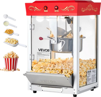 VEVOR Popcorn Machine, 8oz Stainless Steel Kettle, 800W Commercial Countertop Popcorn Maker, 48 Cups per Batch Theater Style Popper, with 2-Button Control Glass Wall PC Door 1 Scoop 3 Spoons, Red