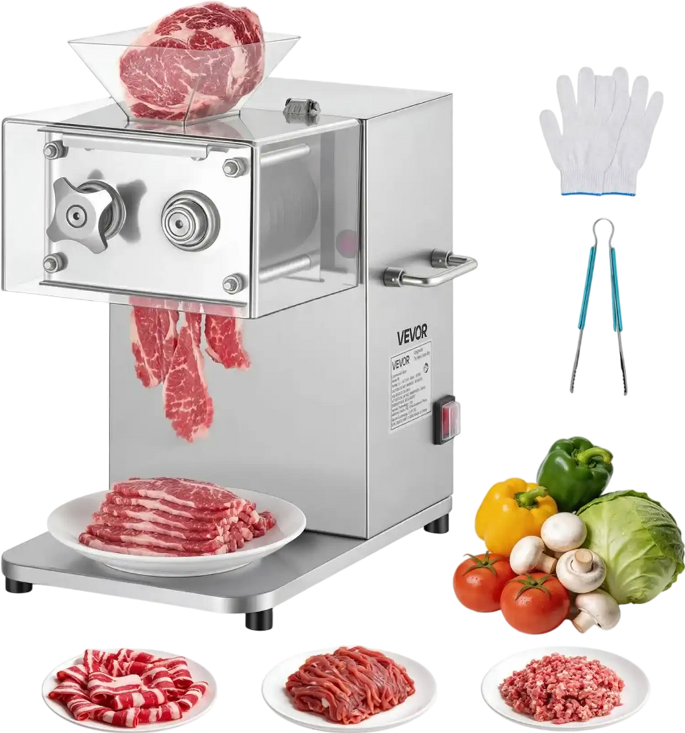 VEVOR Meat Cutting Machine, 850W Commercial Slicer, 5mm Heavy Duty Stainless Steel Blade Shredder for Boneless Meat Soft Vegetables, Electric Food Slicers for Kitchen Restaurant Supermarket