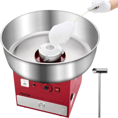 VEVOR Electric Cotton Candy Machine, 1000W Commercial Candy Floss Maker with 20.5 in Stainless Steel Bowl, Sugar Scoop, and Drawer, Easy Home Use, Perfect for Kids Birthday, Family Party, Red