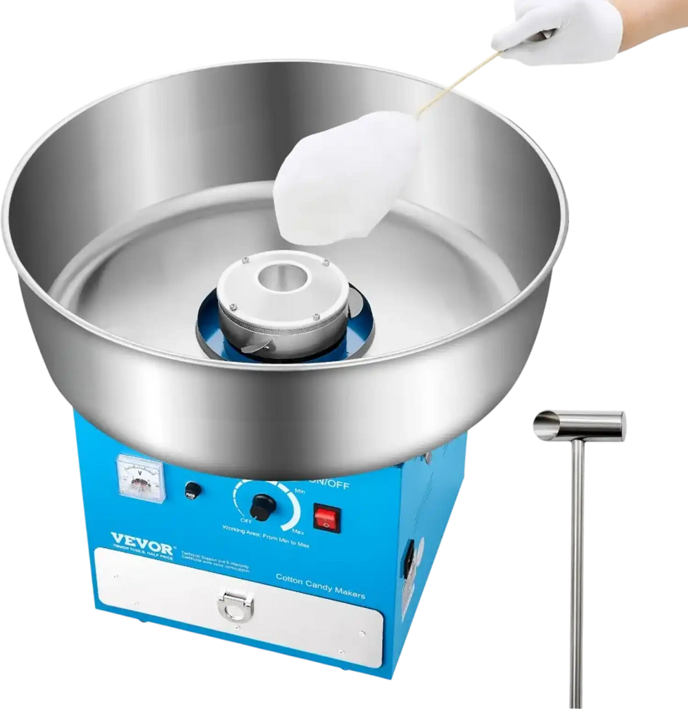 VEVOR Electric Cotton Candy Machine, 1000W Commercial Candy Floss Maker with 20.5 in Stainless Steel Bowl, Sugar Scoop, and Drawer, Easy Home Use, Perfect for Kids Birthday, Family Party, Blue
