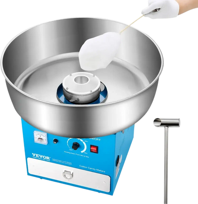 VEVOR Electric Cotton Candy Machine, 1000W Commercial Candy Floss Maker with 20.5 in Stainless Steel Bowl, Sugar Scoop, and Drawer, Easy Home Use, Perfect for Kids Birthday, Family Party, Blue