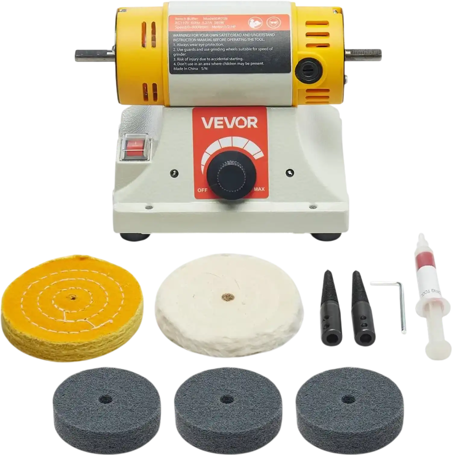Vevor Bench Buffer Polisher 1/2HP Variable Speed 0-8000 RPM with 3