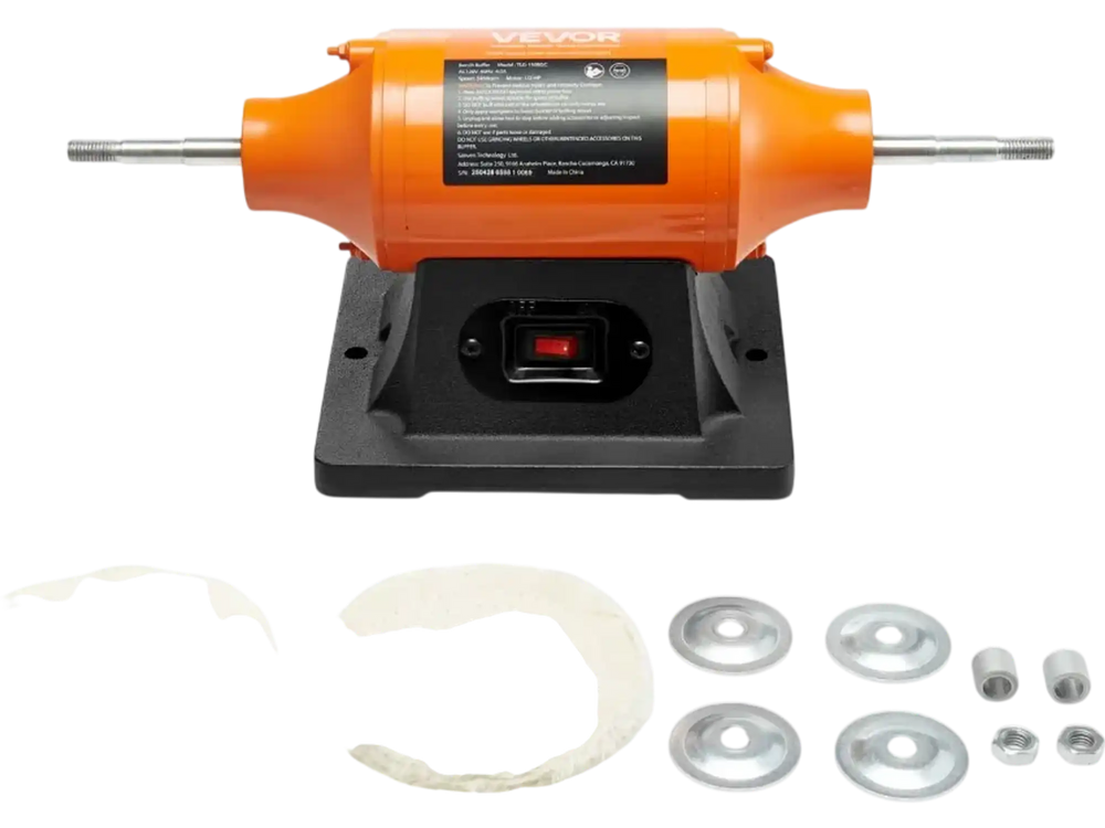 VEVOR 1/2HP Bench Buffer Polisher, 6-inch Bench Polishing Buffing Machine, 3450RPM Single Speed Benchtop Polisher with 2PCS Cloth Wheels & Cast Iron Base for Metal, Jewelry, Wood Polishing