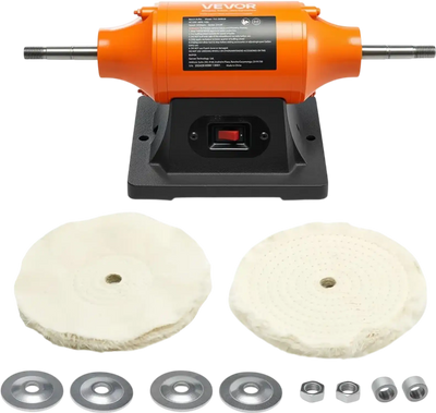 VEVOR 3/4HP Bench Buffer Polisher, 8-inch Bench Polishing Buffing Machine, 3450RPM Single Speed Benchtop Polisher with 2PCS Cloth Wheels & Cast Iron Base for Metal, Jewelry, Wood Polishing