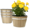 VEVOR Plant Pots, 4 Pack 11.81 inch Whiskey Barrel Planters with Drainage Holes, Large Outside Plastic Decoration Flower Pot Imitation Wine Barrel Design for Indoor Outdoor Garden Home Plants, Brown