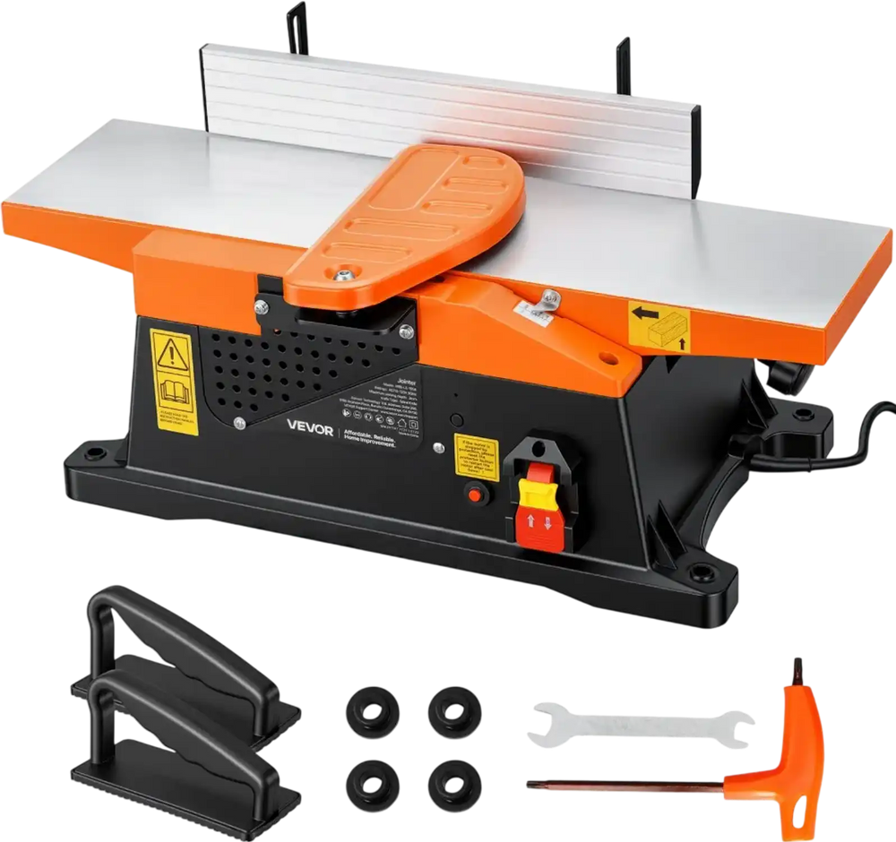 VEVOR Spiral Benchtop Jointer, 6 in, 2 HP 12000 RPM Bench Top Wood Jointer, with 12-Blade Spiral Cutterhead, Up to 1/8 in Depth, Adjustable Fence, 6 x 23 in Cast Aluminum Table, for Woodworking DIY
