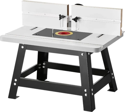 VEVOR Benchtop Router Table, 24 in x 15.7 in, Bench Top Routing Table with Adjustable Fence, MDF Top, Sturdy Metal Base, 2-1/2 in Dust Collection Port, Compatible with Routes & Various Drill Bits
