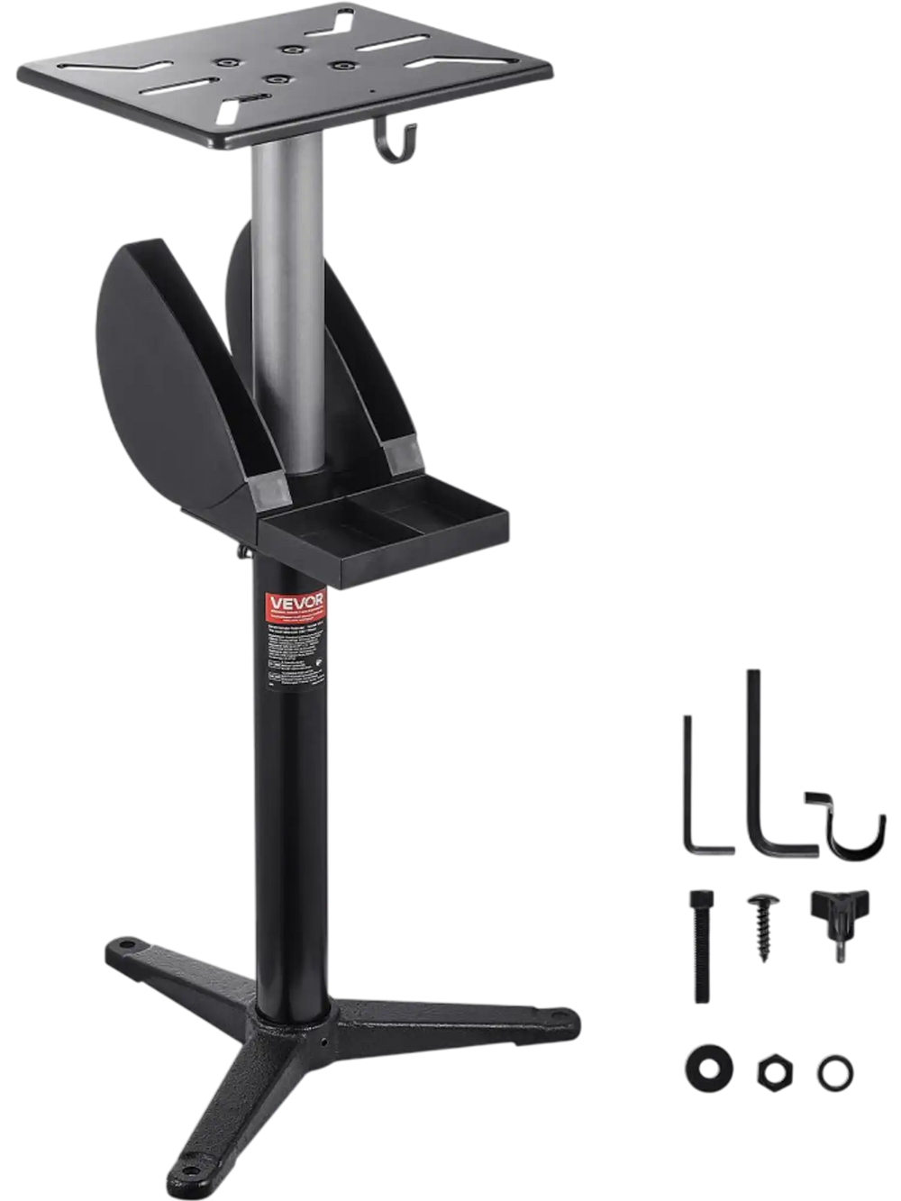 VEVOR Bench Grinder Stand, Bench Grinder Vise Floor Pedestal with 12" x 10" Mounting Plate, 5-Level Height Adjustable Pedestal Stand with Grinding Wheel Storage Compartment & Heavy-Duty Cast Iron Base