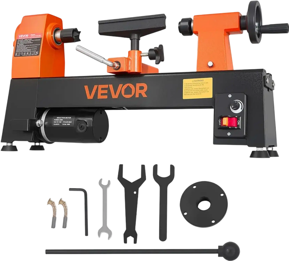 VEVOR Wood Lathe 1/3 HP 8" x 13" Mini Benchtop Wood Lathe Variable Speed, 150 to 3200 RPM, Woodworking Machine with Tool Rest, Wrenches, Feet, for Beginners DIY Enthusiasts Woodworking, Woodturning