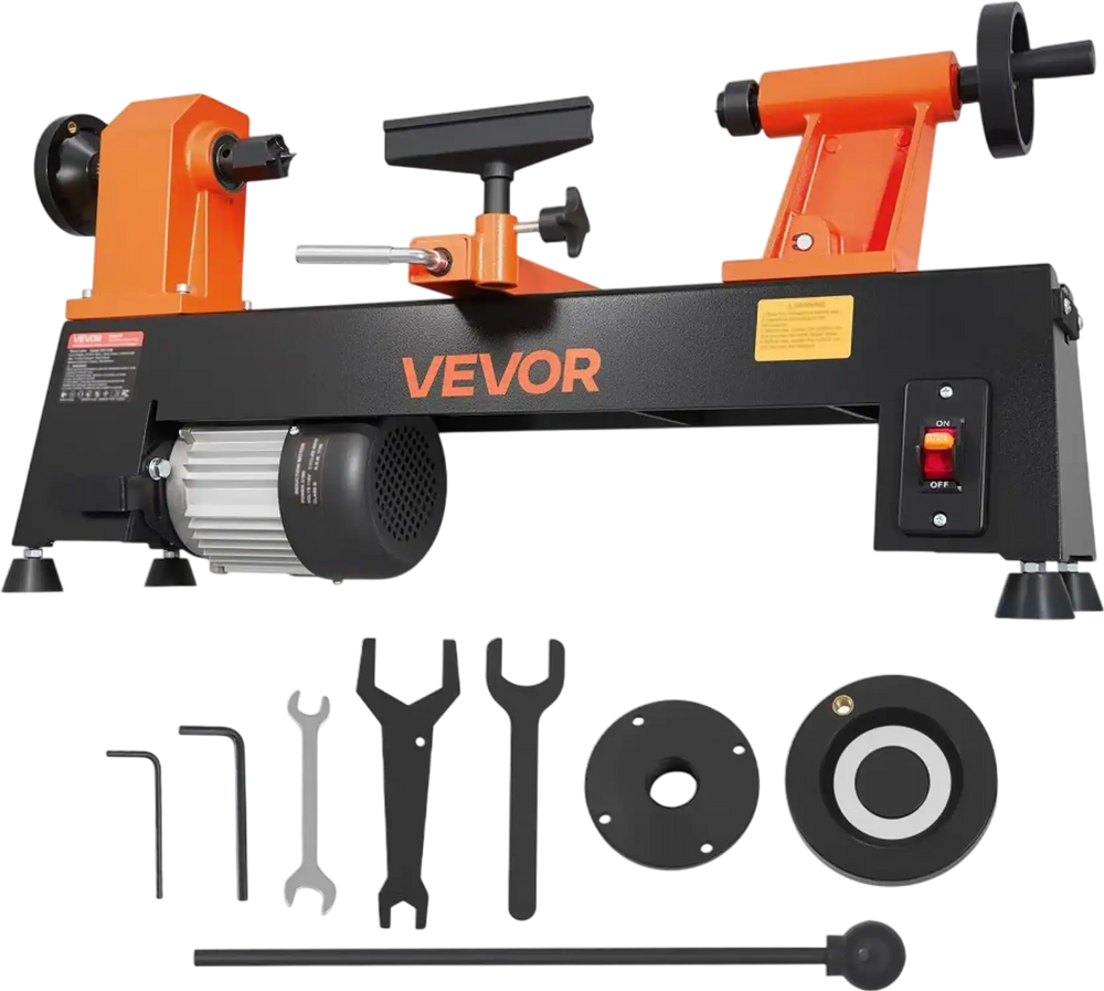 VEVOR Wood Lathe 1/2 HP 10" x 18" Benchtop Wood Lathe Machine 5 Speeds, 780/1320/1920/2640/3840 RPM, with Tool Rest, Wrenches, Feet, Heavy Duty, for Beginners DIY Enthusiasts Woodworking, Woodturning