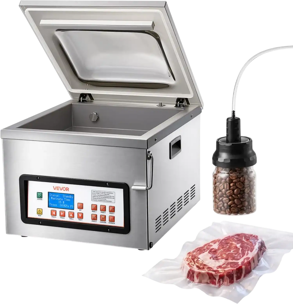 VEVOR Chamber Vacuum Sealer 3.1 Gal Chamber 12" Seal Bar Packing Machine, for Home Kitchen Use, 370W Commercial-Grade Oil Pump, Food Packaging Machine for Meats, Marinades, Mason Jar Kit & Sous Vide