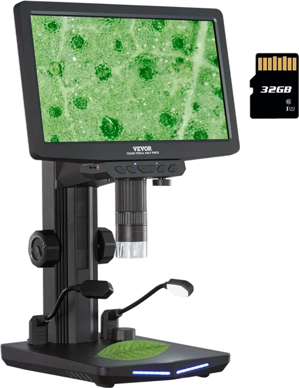 VEVOR 7" HDMI LCD Digital Microscope for Adults, Soldering Electron Microscope 1200X with IPS Screen, 8 LED Lights, 2 Flexible Side Lights, PC View, USB Coin Microscope for Windows/MacOS/TV, 32GB