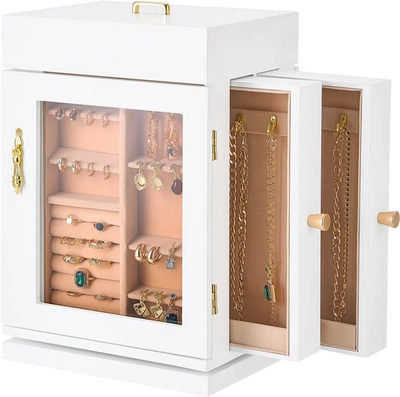 Vevor Jewelry Box 360° Rotating Organizer with Magnetic Door White New