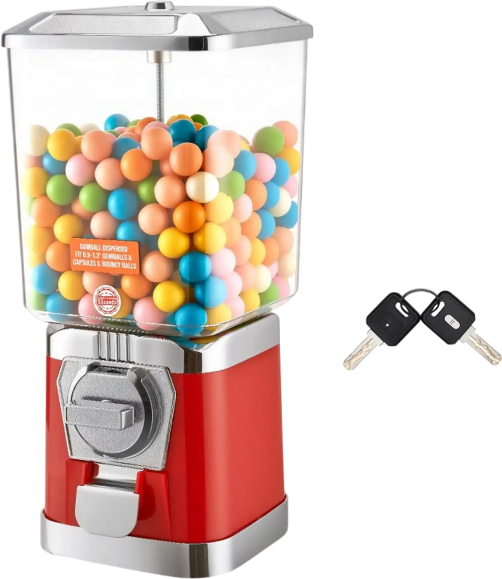 VEVOR Gumball Machine for Kids, 17"H Home Candy Vending Machine, PC Gumball Dispenser, Bubble Gum Machine for Game Stores, Coin Operated Gumball Bank for Toy Capsules Bouncy Balls Candy, Red