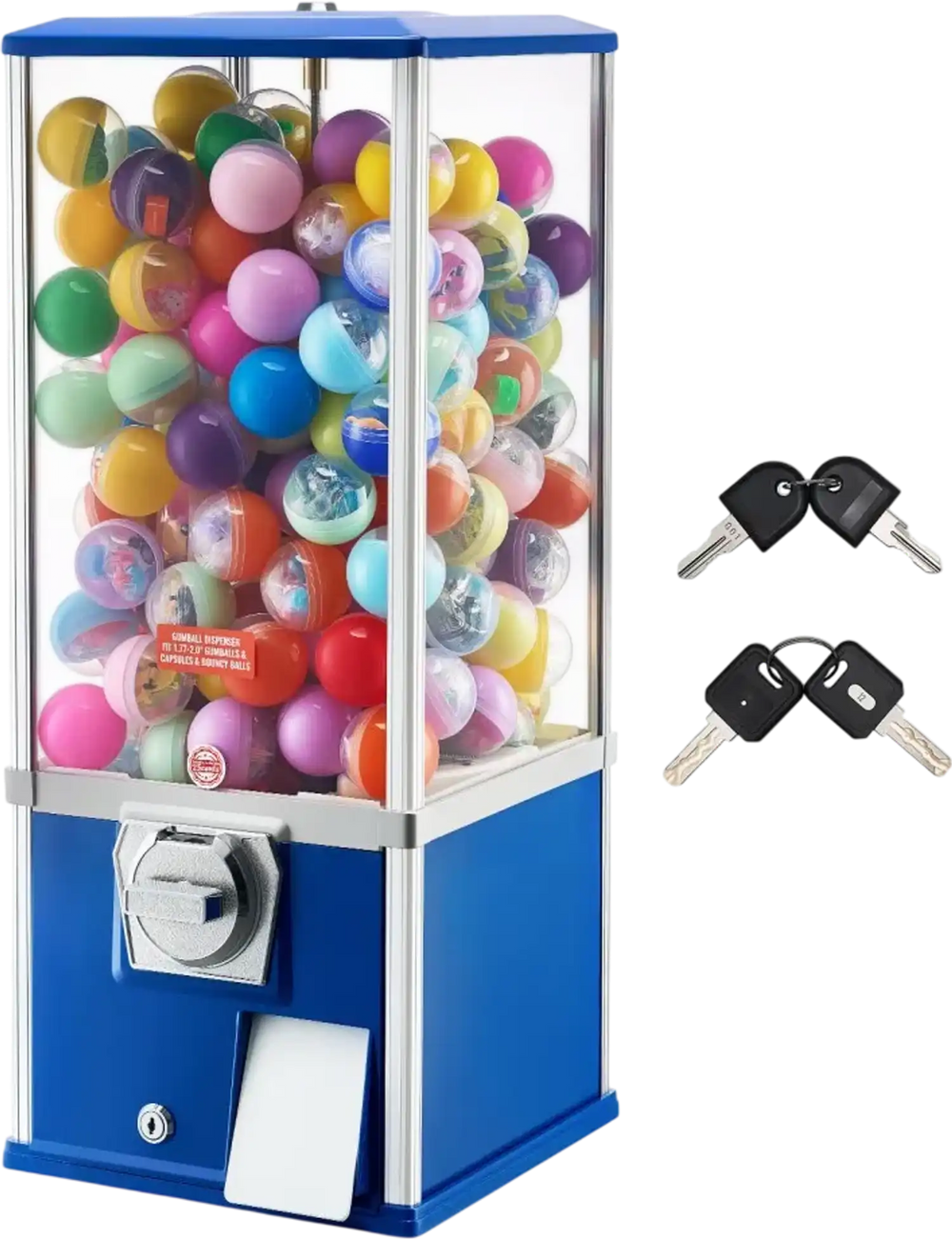 VEVOR Gumball Machine for Kids, 25" Height Home Vending Machine, PS Bouncy Balls Dispenser, Hold 230 Capsule Toys, Rectangle Bubble Gum Machine for Game Stores, Coin Operated Gumball Bank, Blue