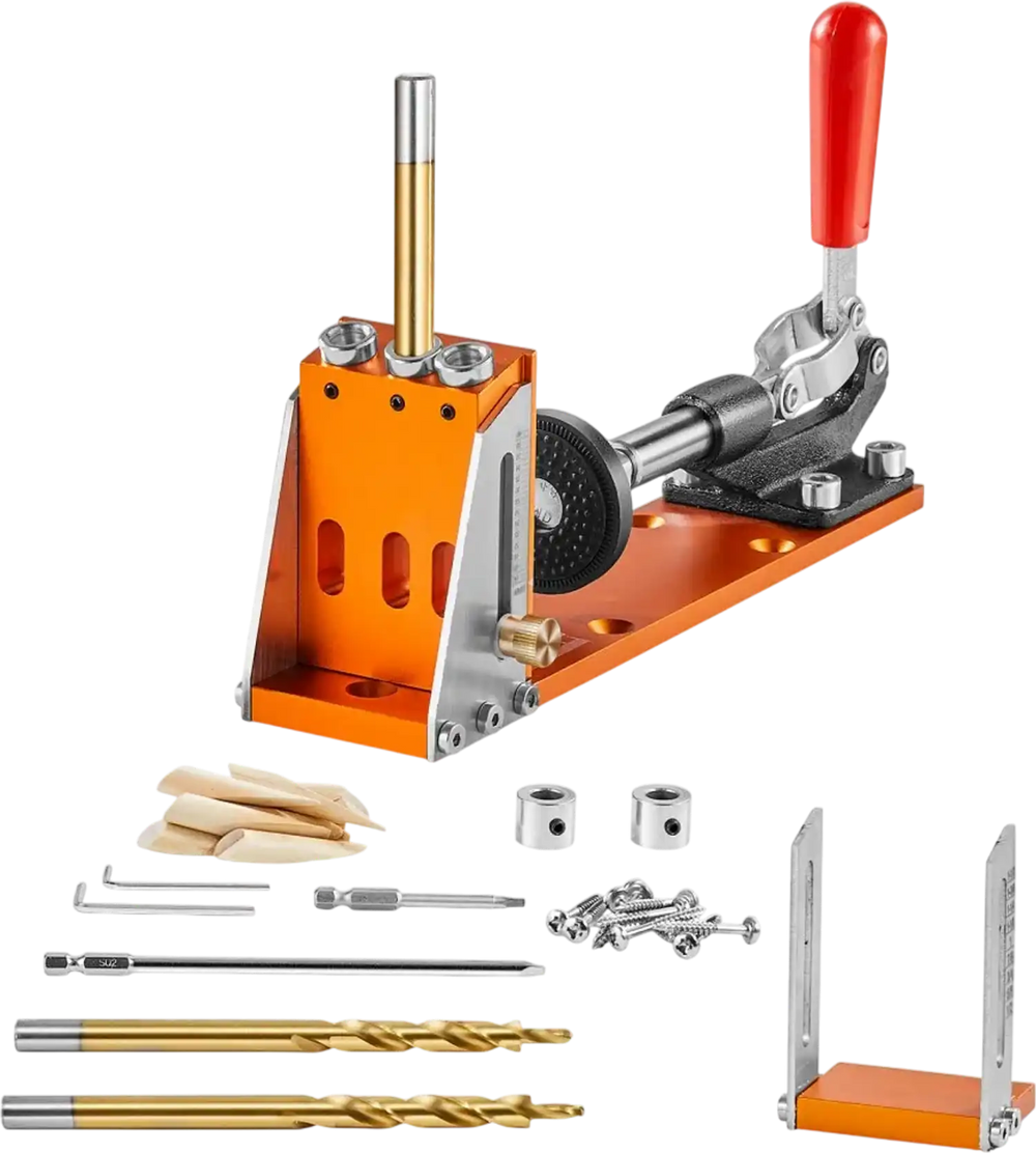 VEVOR 30 Pcs Pocket Hole Jig Kit, Adjustable & Easy to Use Pocket Hole Jig System with Step Drills, Drill Stop Rings, Wrenches, and Square Drive Bits, Dual Scale Marks for DIY Carpentry Projects