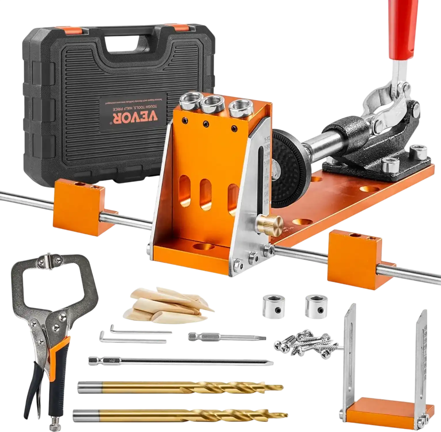 Vevor Pocket Hole Jig Kit 34 Pcs Adjustable Woodworking Joinery System with 11