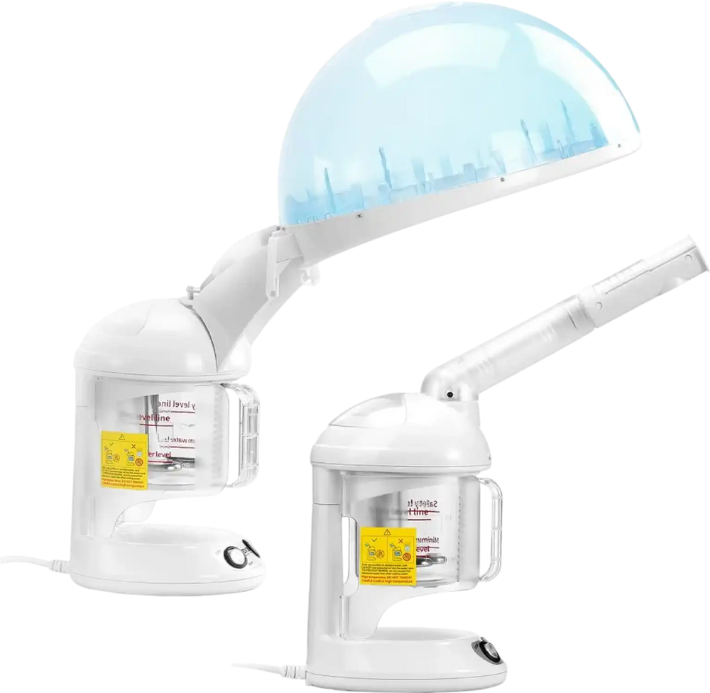 VEVOR Hair Steamer, 2-in-1 Professional Hair & Facial Steamer with Detachable Bonnet Hood, Nano Ionic & UV Ozone Face Steamer with 360° Rotatable Sprayer for Salon Spa Home Beauty