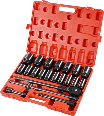 VEVOR Impact Socket Set 3/4 Inches 22 Piece Deep Impact Sockets, Socket Assortment 3/4 Inches Drive Socket Set Impact Standard SAE Sizes 7/8 Inches to 2 Inches Includes Adapters and Ratchet Handle
