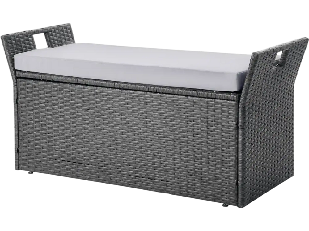 VEVOR Outdoor Storage Bench, 2-Person PE Rattan Storage Bench, 40 Gal Deck Box with Cushion & Side Handle, Supports up to 400 lbs, Weatherproof Outdoor Seating & Porch Decor for Patio Garden Balcony