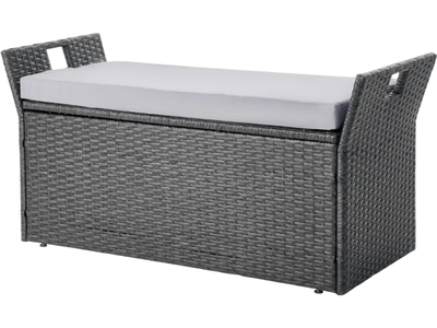 VEVOR Outdoor Storage Bench, 2-Person PE Rattan Storage Bench, 40 Gal Deck Box with Cushion & Side Handle, Supports up to 400 lbs, Weatherproof Outdoor Seating & Porch Decor for Patio Garden Balcony