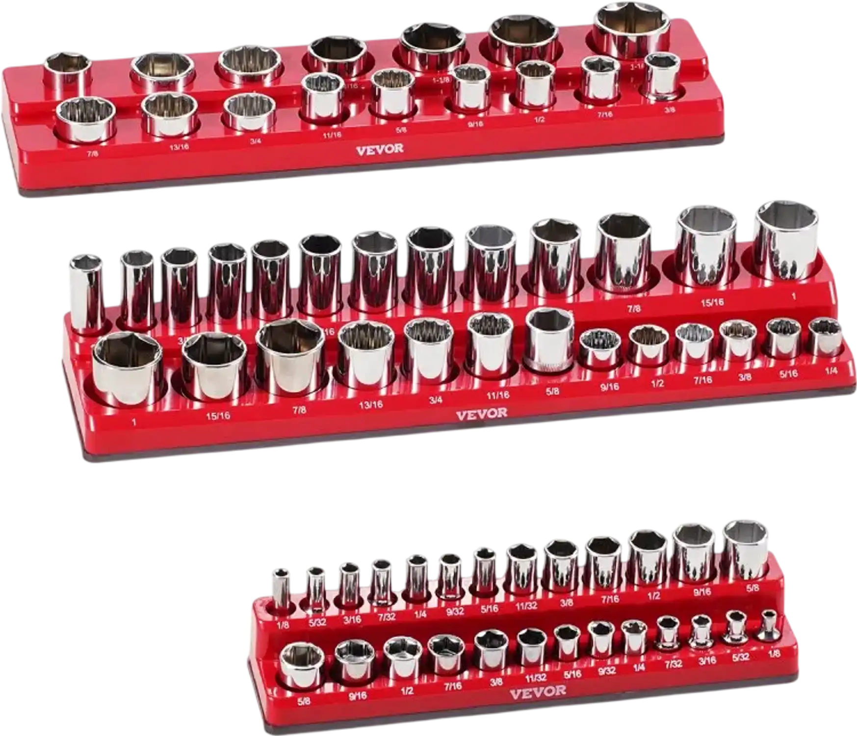 Vevor Socket Organizer Set Magnetic 3-Pc SAE Red New