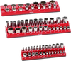 VEVOR Magnetic Socket Organizer Set, 3PCS Magnetic Socket Holder, 1/4'', 3/8'' & 1/2'' SAE Socket Trays with Clear Labels, Hold up to 68PCS Standard & Deep Sockets, Red (Sockets Not Included)