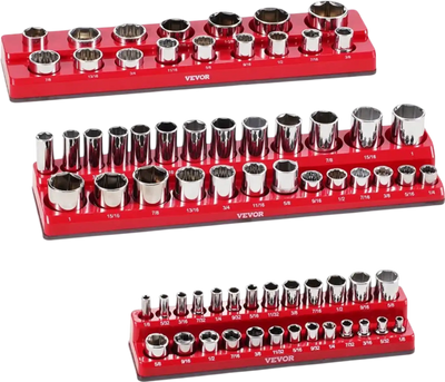Vevor Socket Organizer Set Magnetic 3-Pc SAE Red New