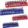 VEVOR Magnetic Socket Organizer Set, 4PCS Magnetic Socket Holder, 1/4'' & 3/8'' Metric SAE Socket Trays with Clear Labels, Hold up to 108PCS Standard & Deep Sockets, Blue & Red (Sockets Not Included)