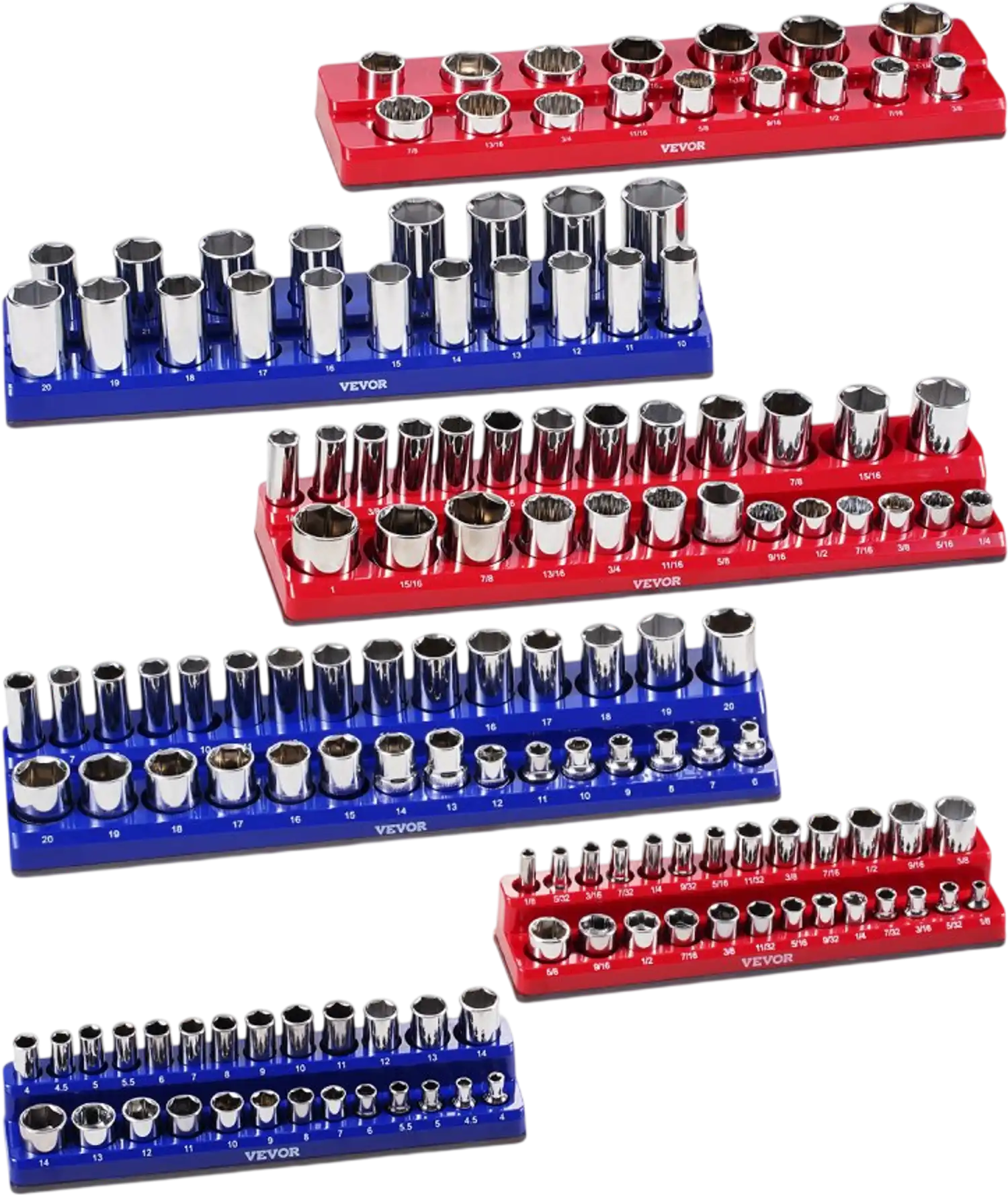 Vevor Socket Organizer Magnetic 6-Pc Metric & SAE Tray Set New