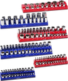VEVOR Magnetic Socket Organizer Set, 6PCS Socket Holder, 1/4'', 3/8'' & 1/2'' Metric SAE Socket Trays with Clear Labels, Hold up to 143PCS Standard & Deep Sockets, Blue & Red (Sockets Not Included)